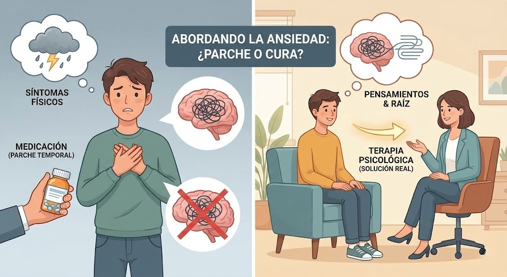 Esquema de cómo funciona la terapia cognitivo conductual pensamientos y acciones