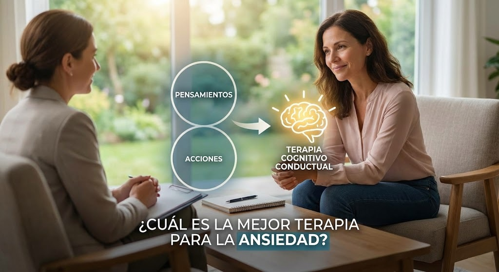 mejor-terapia-ansiedad-majadahonda Psicóloga en consulta explicando terapia para la ansiedad Majadahonda